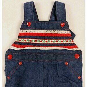 Vintage 70s 12 Mo Overalls Healthtex Rick Rack Hearts Lace Trim Red Flowers